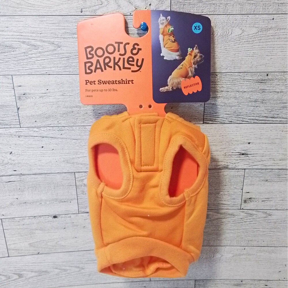 Boots & Barkley Pet Sweatshirt XS Halloween Pumpkin Costume Reflective Orange